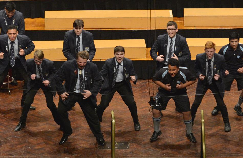 ACafellas (King's High School) perform during the Big Sing at the Dunedin Town Hall yesterday.