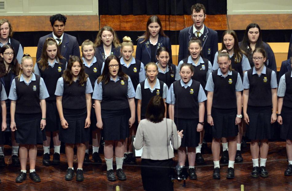 The Taieri College choir perform during the Big Sing at the Dunedin Town Hall yesterday.