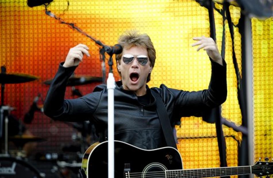Jon Bon Jovi in concert in Horsens, Denmark. (AP Photo/POLFOTO, Anders Brohus)