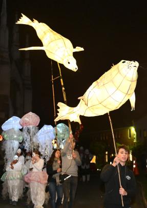 A pair of sea lions enjoy pride of place in the parade. 
