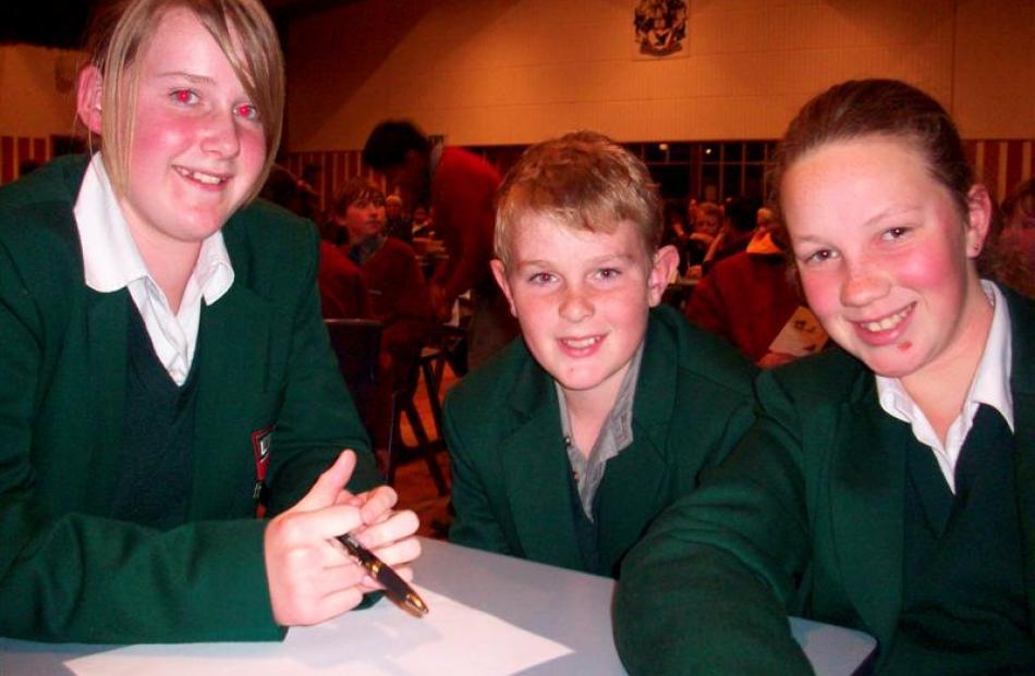 Waimate High School pupils (from left) Rhiannon Dungey (13), Layton Wilson (11) and Hattie Adams ...