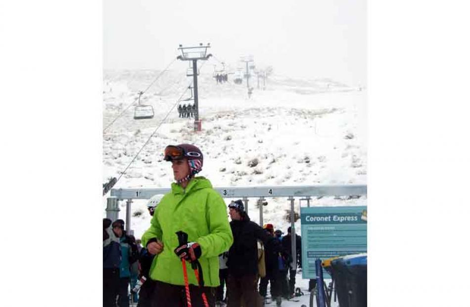 People enjoying the slopes as snow finally falls on the ski fields around Queenstown.