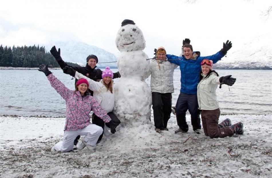 Frosty, with (from left) Charlotte Grey, Kyle Sutton, Carly Johnston, Tim Gainsford, Alex...