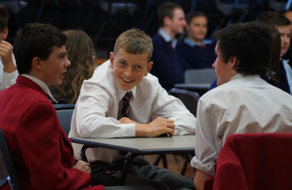 Waitaki Boys' pupils (from left) Rory McLeod (14), Will Plunket (14) and Jarod Kelly (15) enjoy...