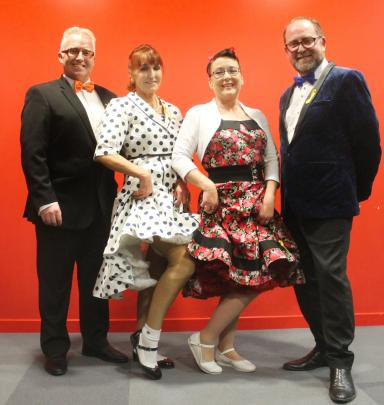 Comperes Craig Waddell (left) and Darren Ludlow, with dancers Karen Birch (second from left) and...
