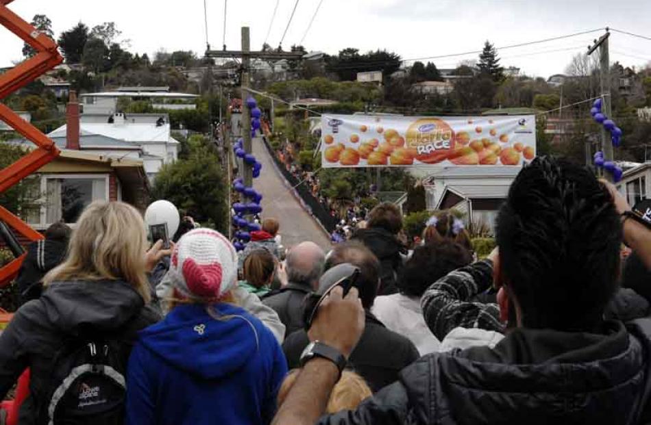 A huge crowd attended the Cadbury Chocolate Carnival Jaffa Race down Baldwin Street in Dunedin....