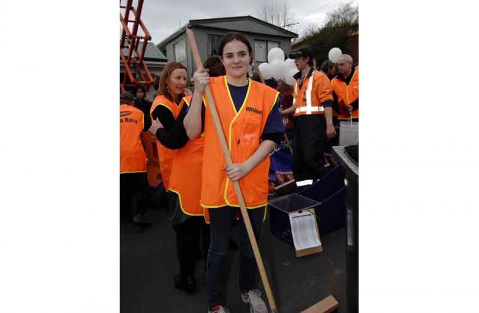 Abigail Voss (22) of Cadbury's, one of the street sweepers at the Cadbury Chocolate Carnival...