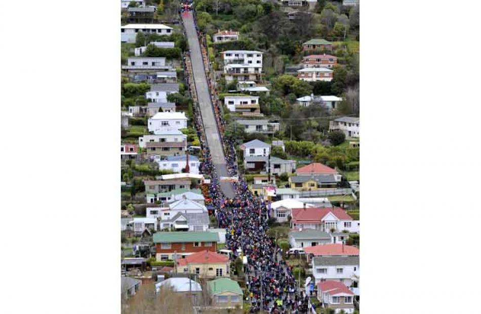 The Cadbury Jaffa Race gets started on Baldwin St, in North East Valley, on Friday afternoon....