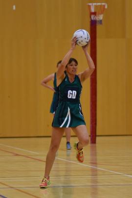 Greenpark B goal defence Mechelle Barltrop stretches. Photo: Karen Casey.