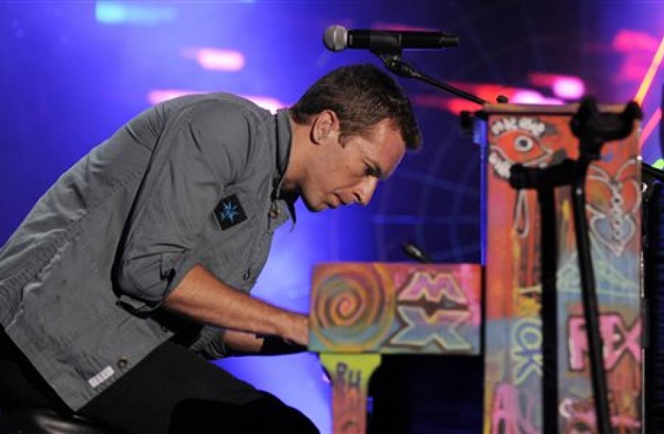 Chris Martin of the British band Coldplay performs during the Samsung AT&T Summer Krush in Los...