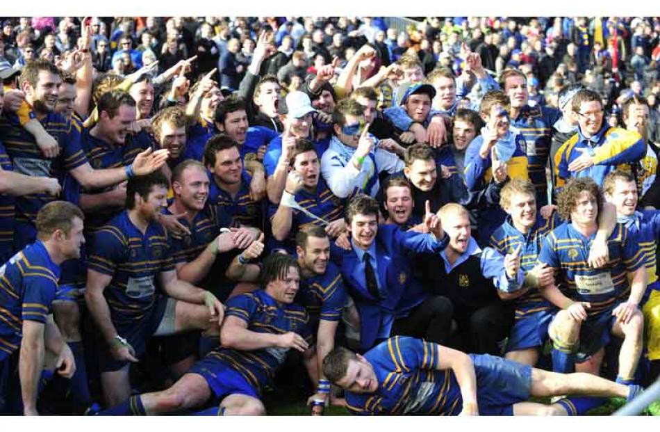 Taieri celebrate their premier club rugby final win.