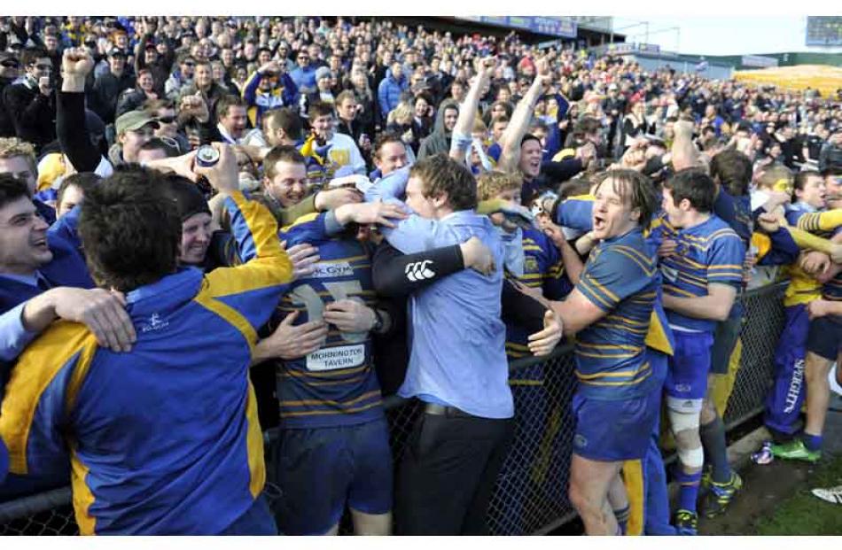 Taieri celebrate their premier club rugby final win.