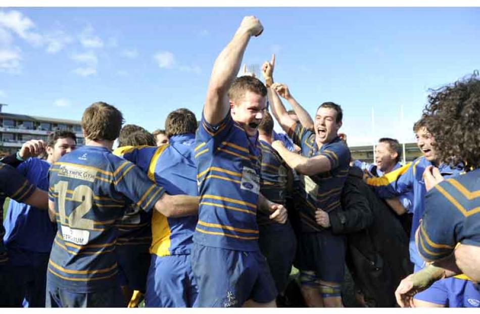 Taieri celebrate their premier club rugby final win.