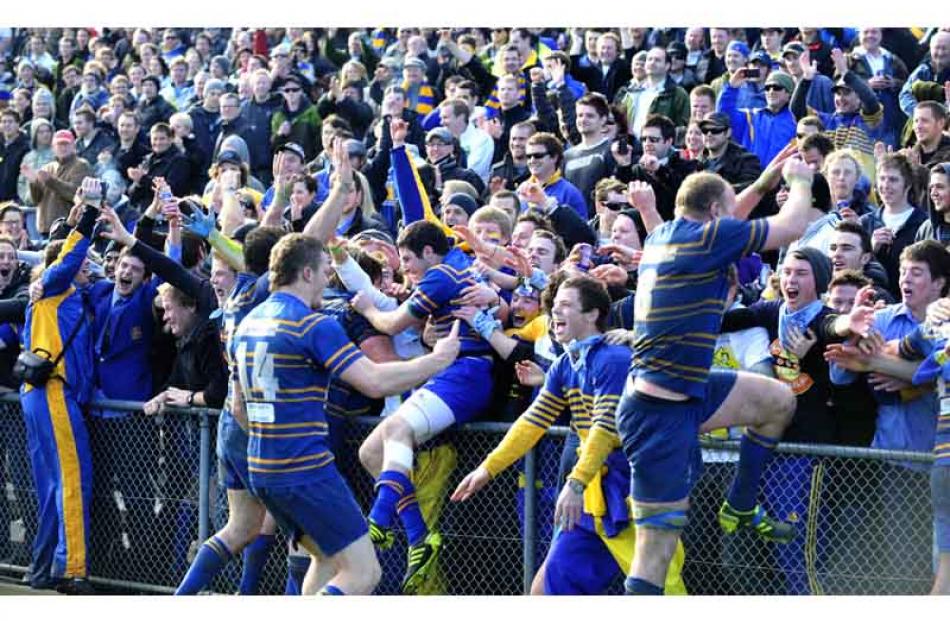 Taieri celebrate their premier club rugby final win.