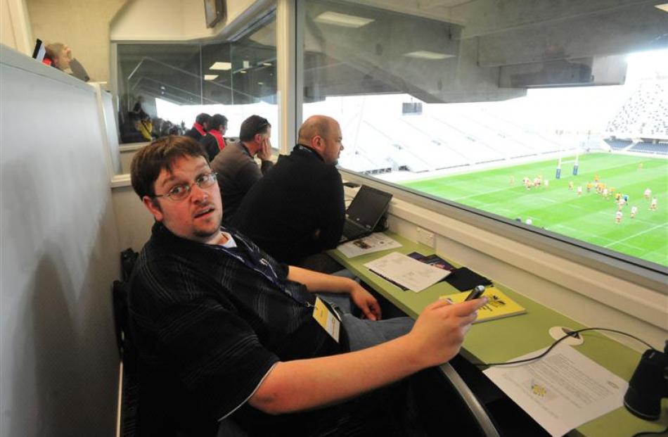 Hayden Meikle watches from the media box.