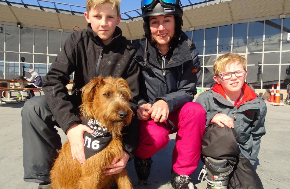 Nic (14), Sarah and Thomas Hinton (11), and Murphy the dog, all of Alexandra.