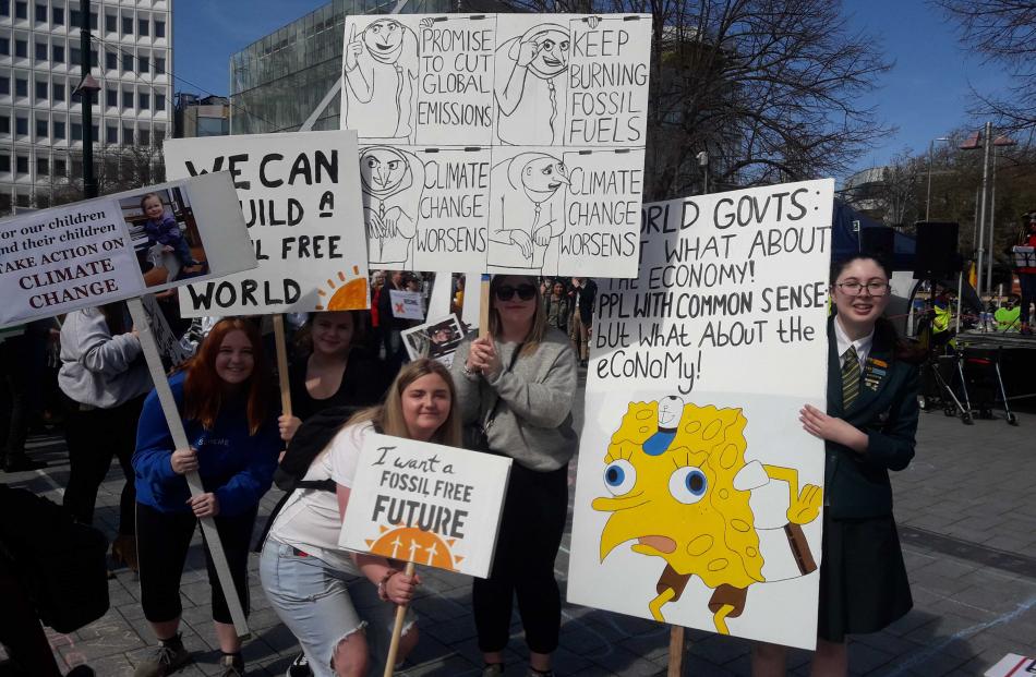 Students at the climate strike on Friday. Photo: Claire Booker