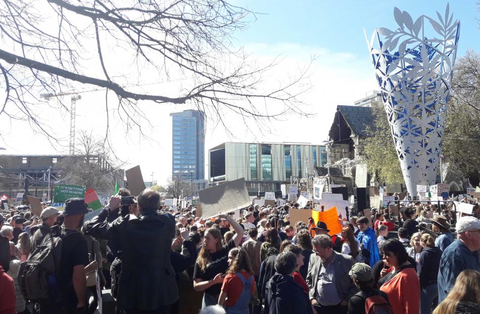 Protesters packed into Cathedral Square. Photo: Claire Booker