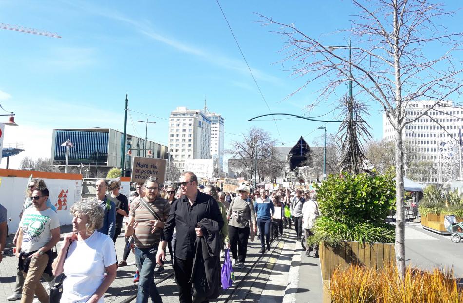 The protest begins in Cathedral Square. Photo: Claire Booker