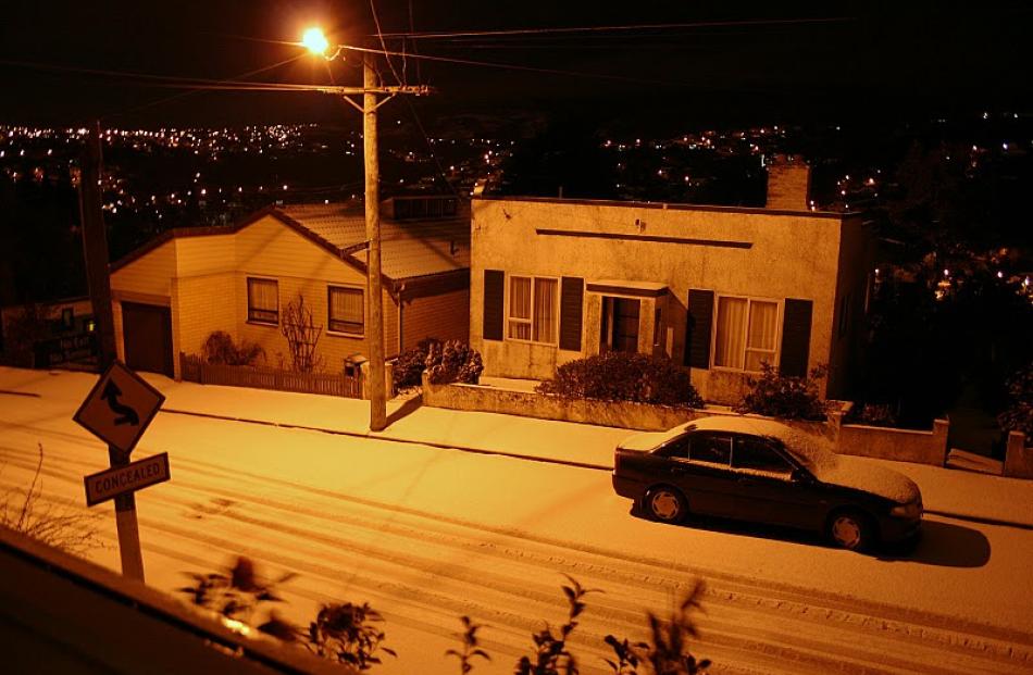 Evans St, Dunedin on Sunday night. Photo Graham Cowles