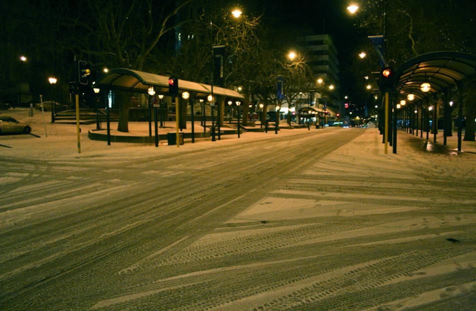 George St in Dunedin on Sunday night. Photo Mark McLeod