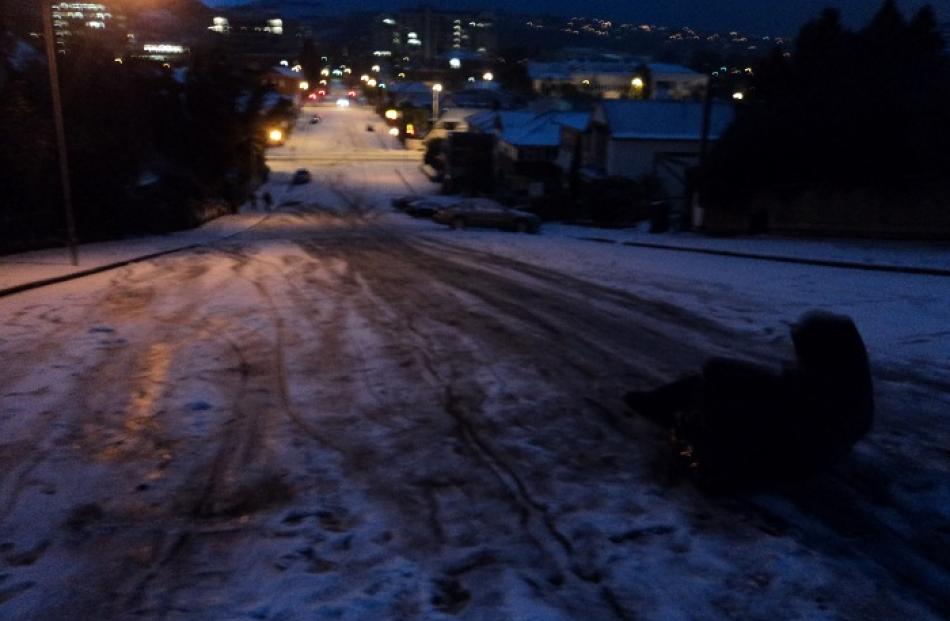 Sliding down Union St in Dunedin. Photo Mairead Baker