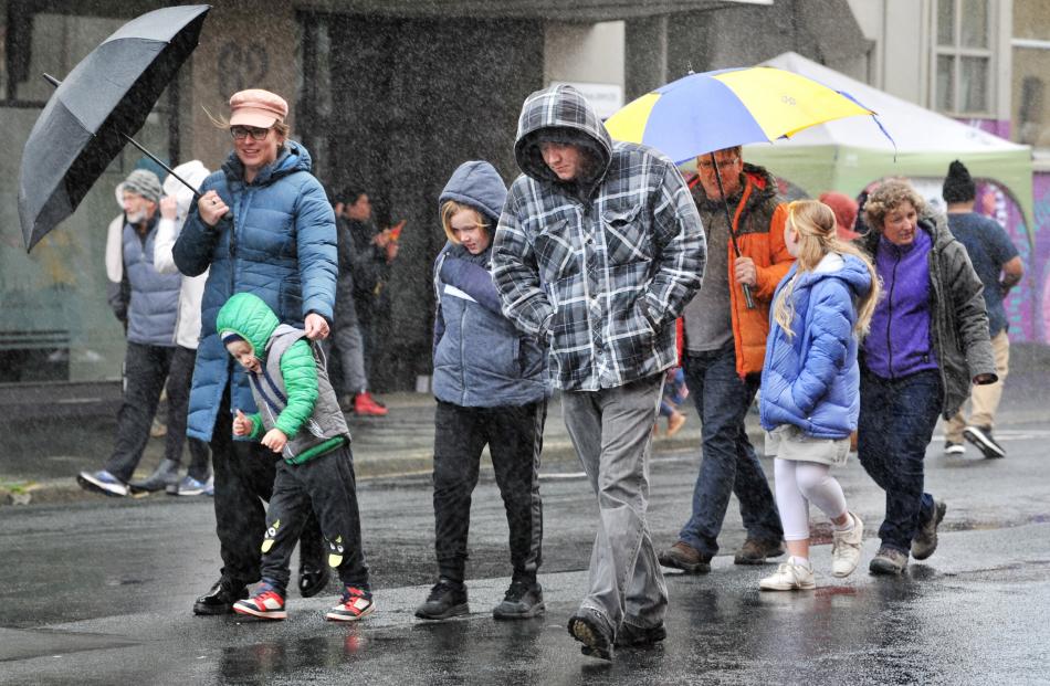 Revellers battled the elements to head to the Vogel Street Party on Saturday.