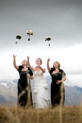 Dianne Blackford with her bridesmaids. She married Kevin Rudd at Gantley's in Queenstown in May....