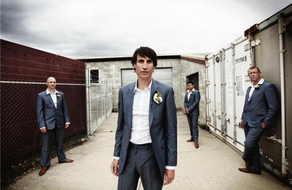 Corey Willians and his attendants. He married Elizabeth Loudon at Lookout Lodge in Wanaka, in...