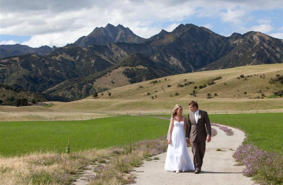 Brownwyn Simpson and Jacob Agnew after their marriage in Wanaka in January. Photo by Lisa Davidson.