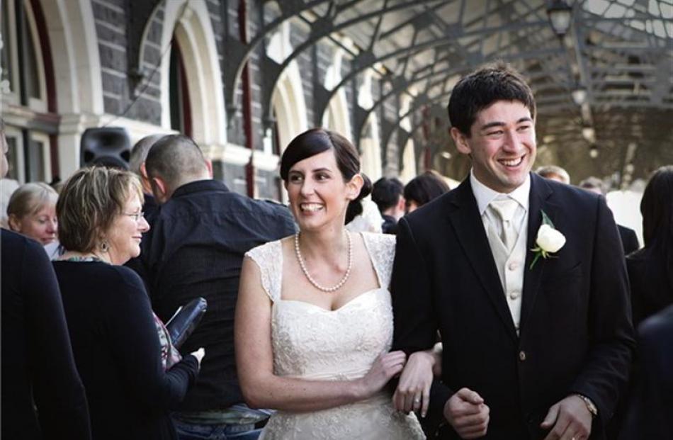 Tami Beckingsale and Jason Sargent at their wedding at Dunedin Railway Station last September....