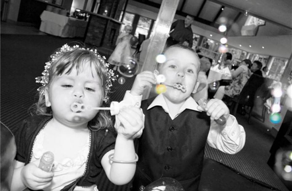Bubble fun for the children of the bridal couple Georgina Hanrahan and Brendon Hampton, who...