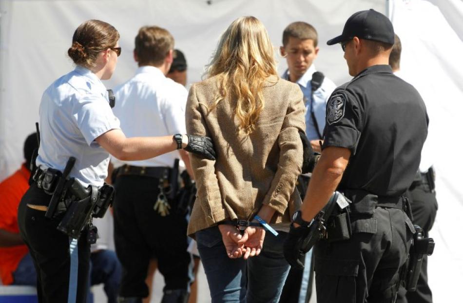 Actress Daryl Hannah is arrested as she joins a protest against the Keystone XL oil pipeline,...