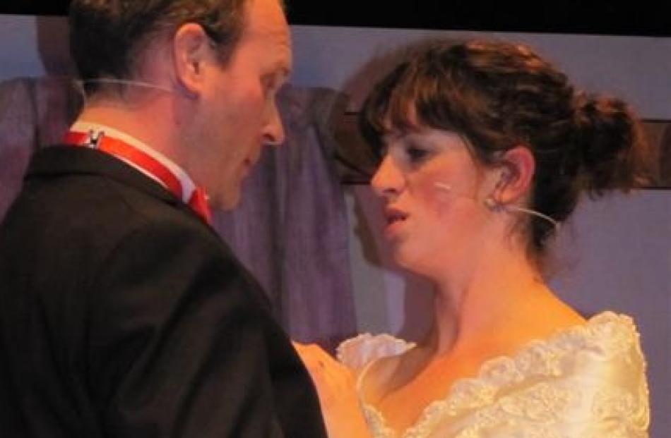 David Oakley, as James the groom, and Fiona Stephenson, as Meg the bride.