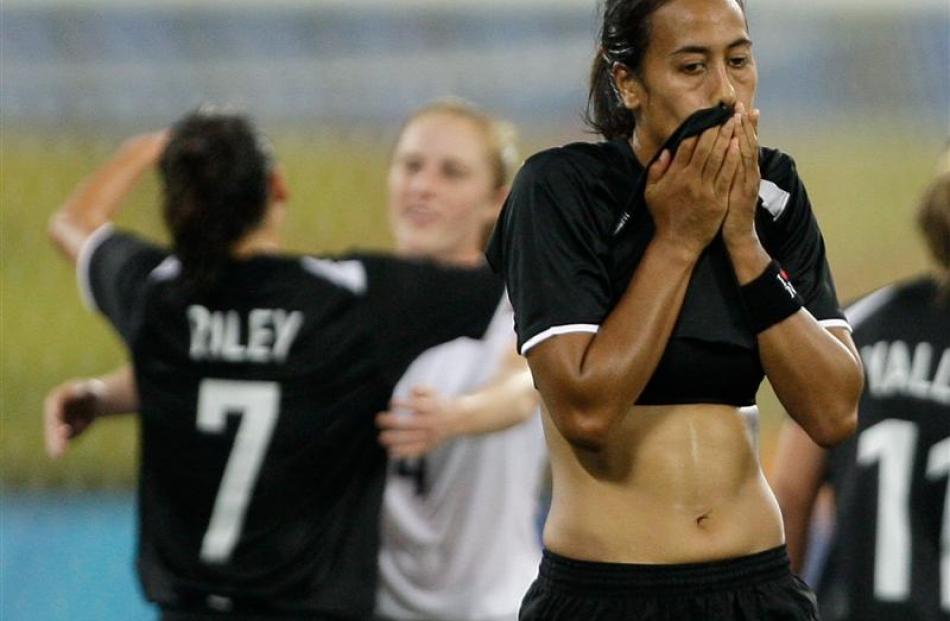 New Zealand's Kristy Hill, reacts after their 4-0 loss to the USA.(AP Photo/Martin Mejia)