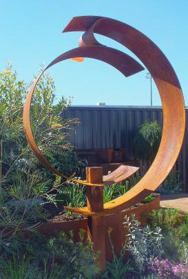 Weathered iron used in a modernistic sculpture. Photos: Gillian Vine 