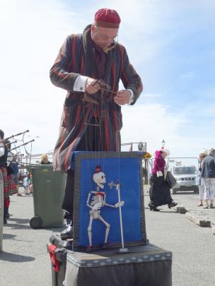 Jonathon Acorn and Mr Bones perform a number at Oamaru’s Victorian fete yesterday, the final...