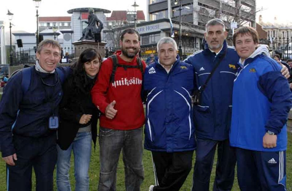 Argentina fans (from left) Richard Canet, Monica Velasa, Dano de Caso,  Carlos Zidani, Carlos...