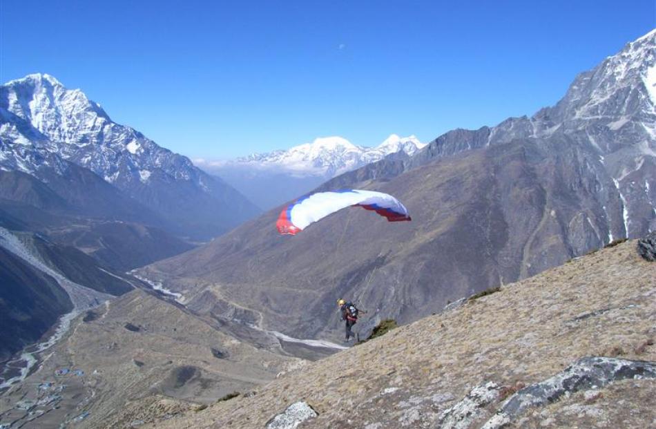 Mr Haskins practices launching a speed wing on Dingboche Ri (5700m) on a recent training trip to...