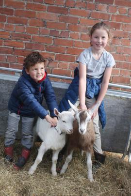 Callum (6) and Nisha Dore (8) with their baby goats Beauden (left) and Ritchie.