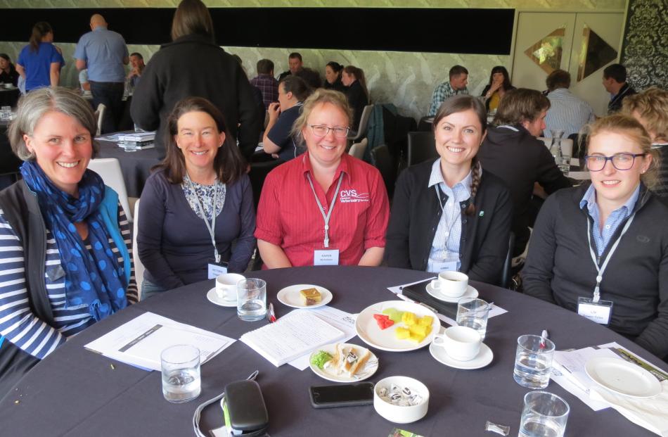 Rural professionals networking during the NZARN conference in Gore last Wednesday are (from left)...