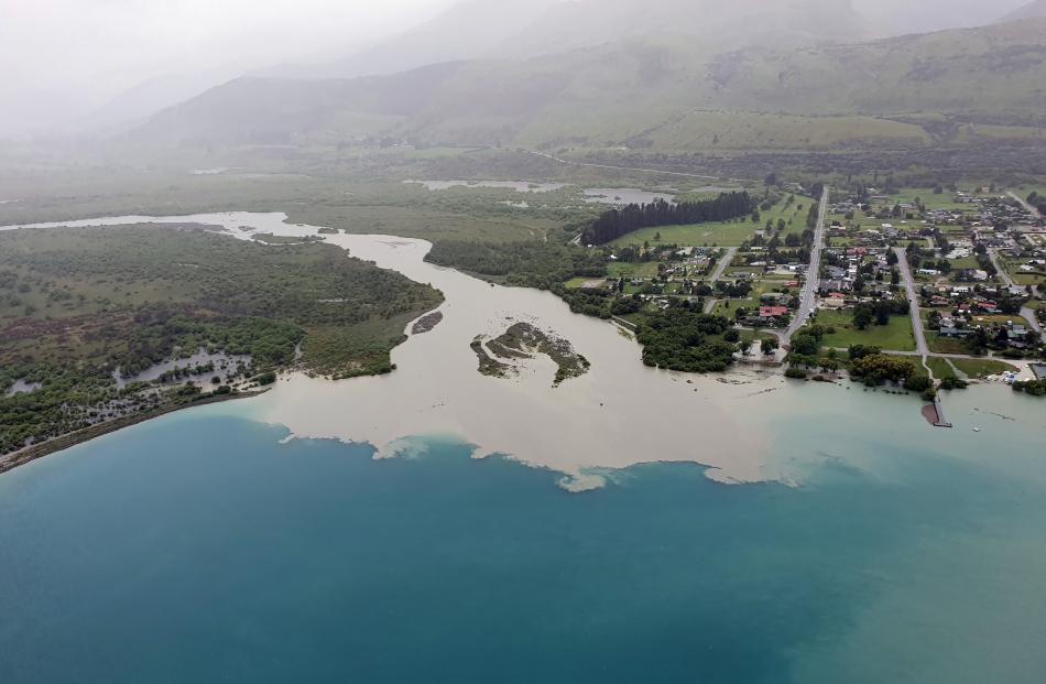 Silt pours from the Dart River into Lake Wakatipu at Glenorchy. Photo: ORC