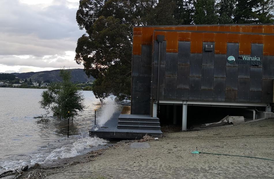 Waves lapping at the front of the newly opened Wanaka Watersports building.