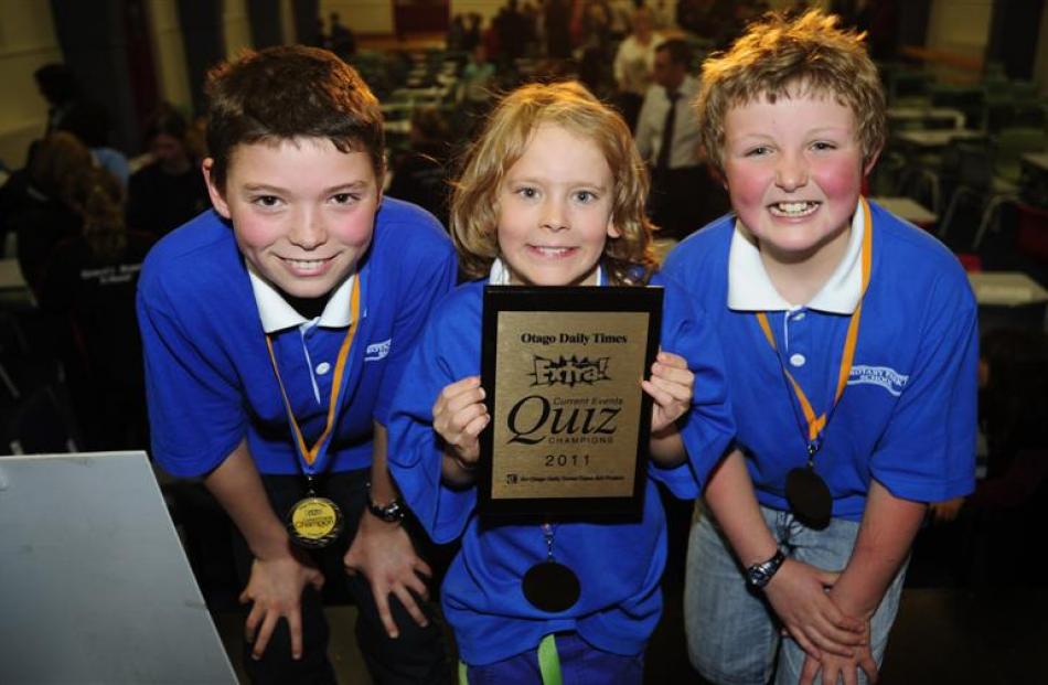 Rotary Park School No 2 team members (from left) Nathan Hanna (11), Chris Hawkins (9) and Asher...