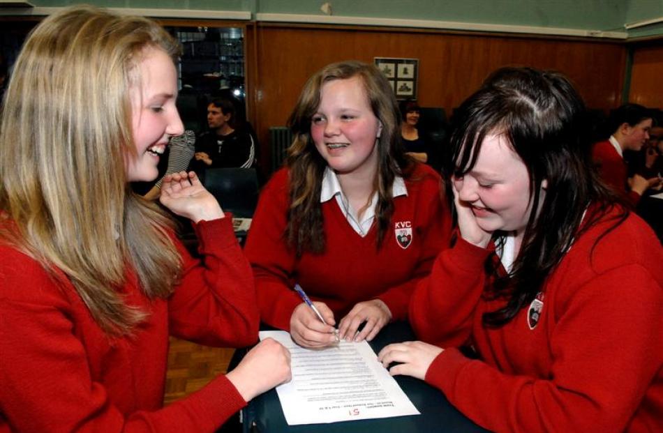 Kaikorai Valley College  (from left) Ellen Stewart (15), Angel Durham (14) and Alex McNair (15)...