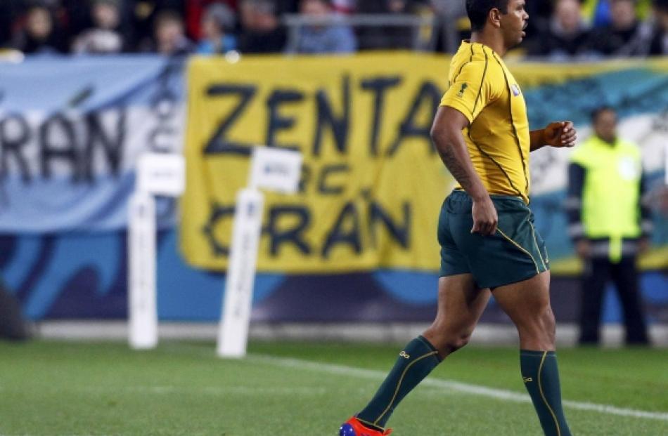 Australia Wallabies' Kurtley Beale leaves the field during the first half of their Rugby World...