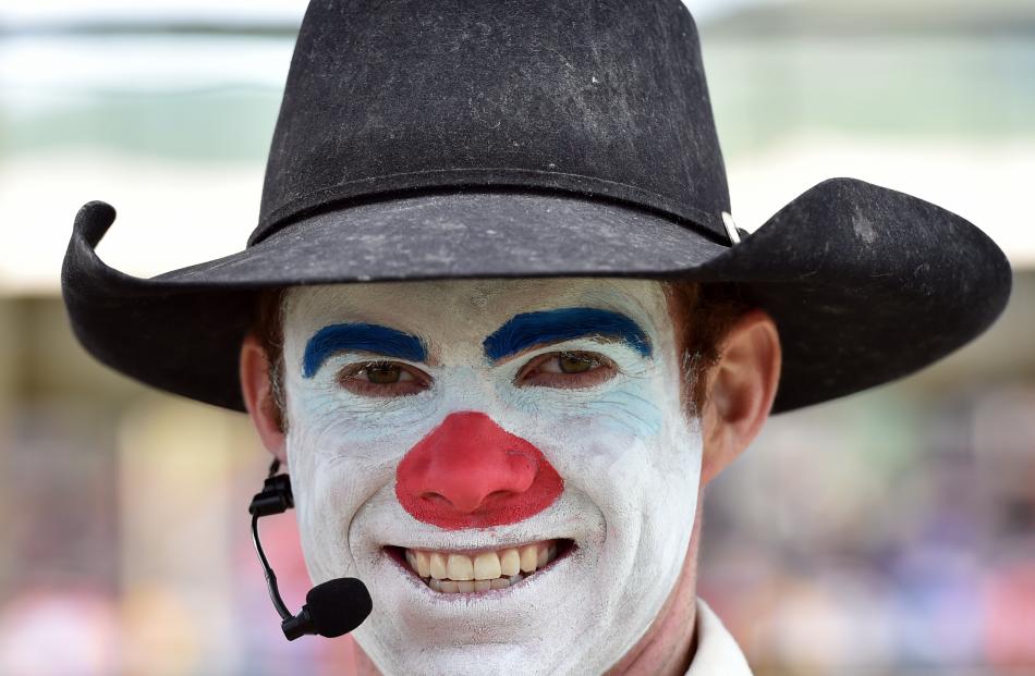Hayden Stuart, also known as Jaffa the rodeo clown, keeps the crowd entertained.