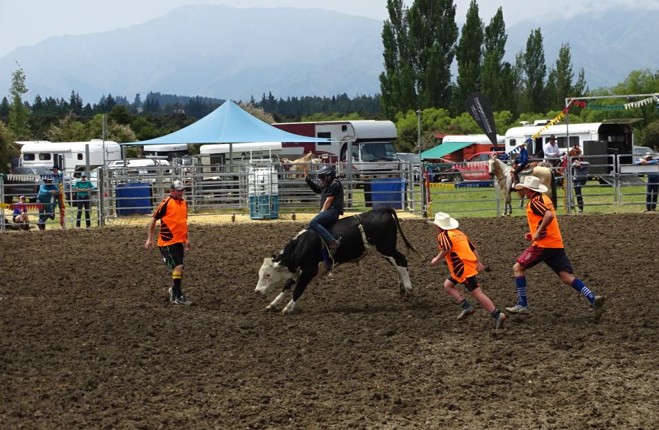 Amanda Batt (13), of Cave, beat nine other competitors to win the novice steer ride.