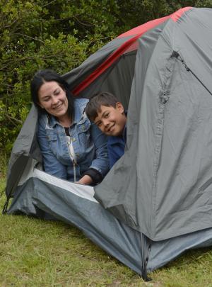 Camping for the first time are mother and son Jessica Cross and Cruz Cross-Wilson (9), of Timaru.
