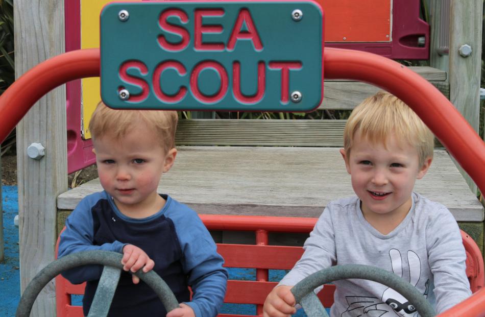 Jonty (20 months) and Louis (4) Alexander in the playground at Moeraki, on December 21. Photo: Lesley Tennent